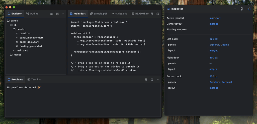 Dockable Panes demo